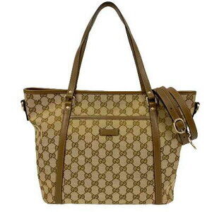 Gucci Tote Bag Handbag GG Supreme Canvas Beige Brown